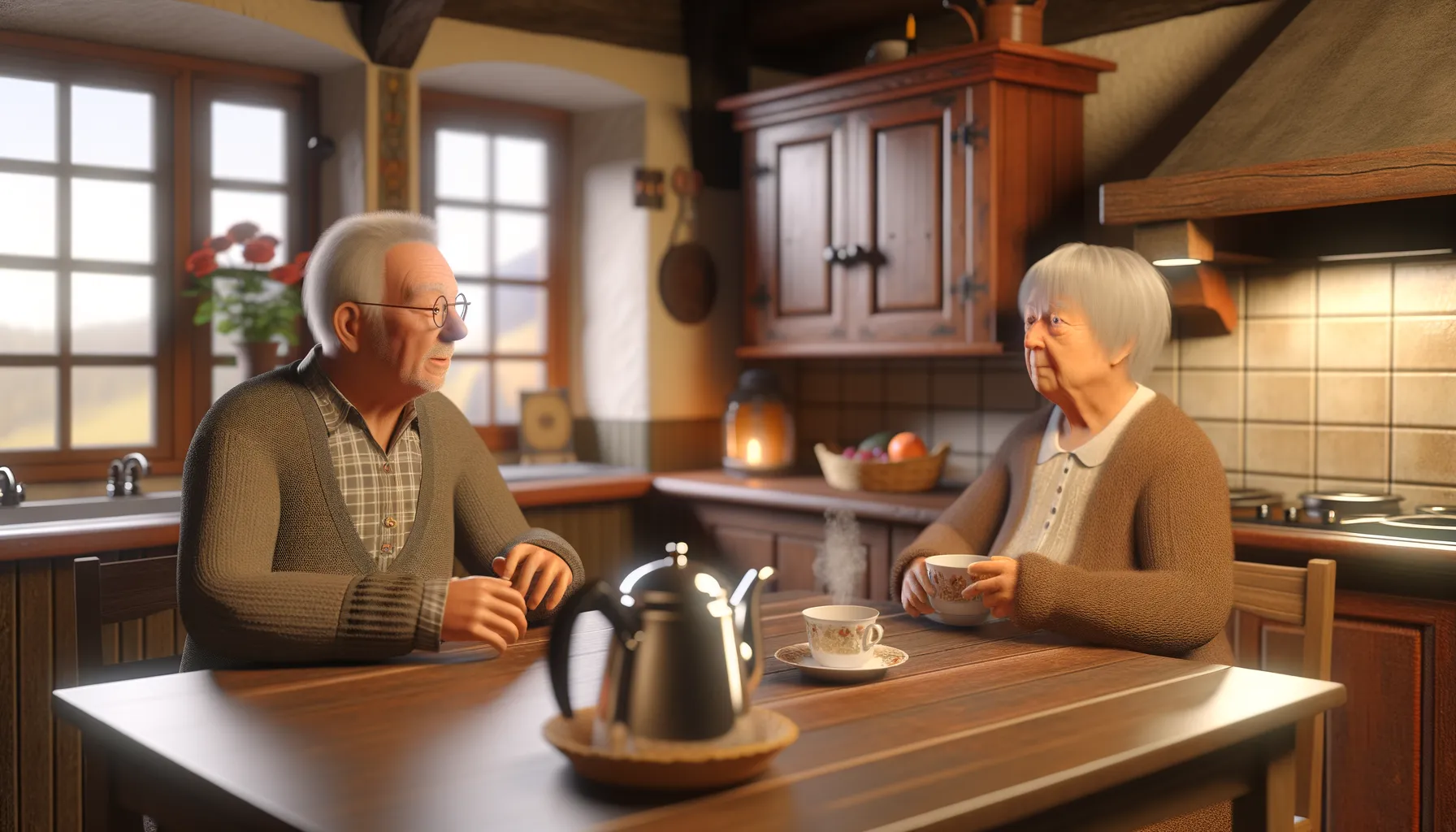 Älteres Ehepaar im Gespräch zu Hause