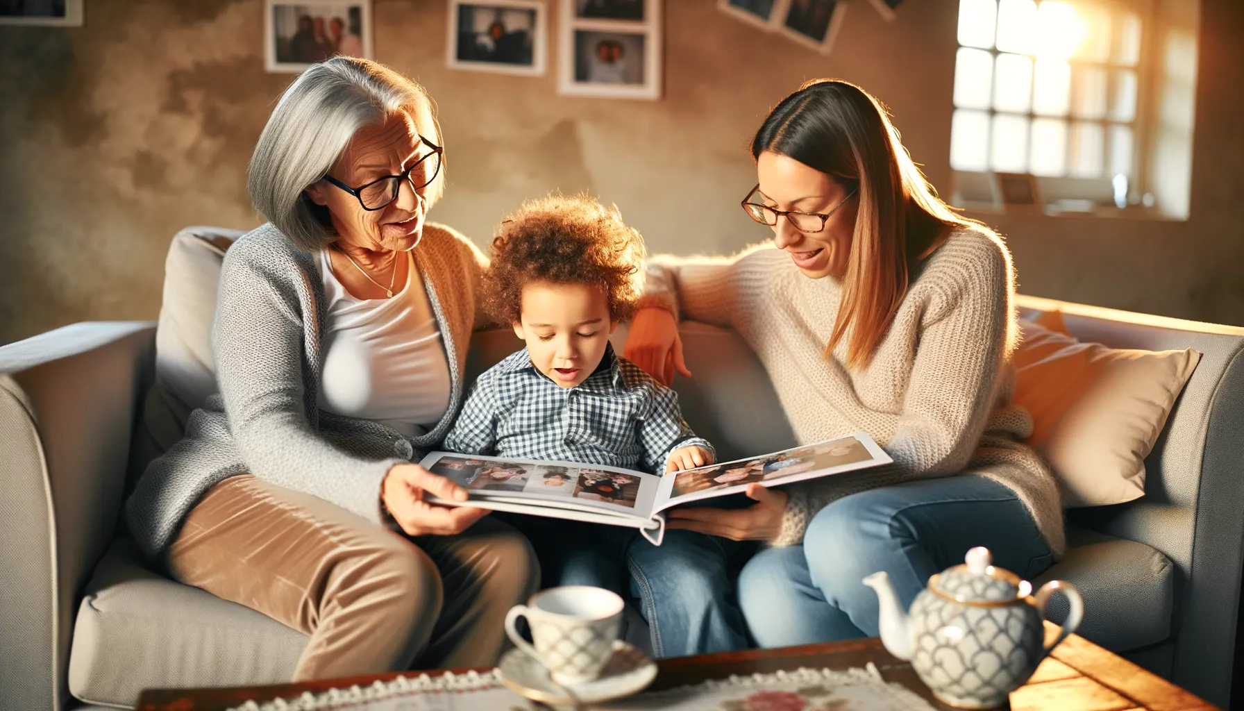 Familie liest Lebensbuch